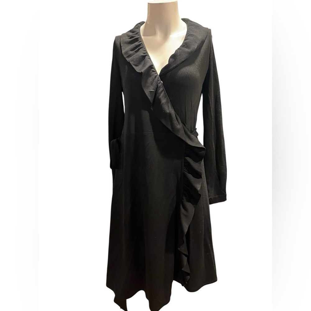 Milly of New York Elegant Black Ruffle Wrap Dress